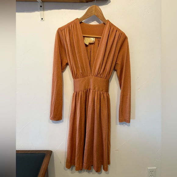Vintage Joy Stevens 70’s Burnt Orange Shimmer Dress - Picture 1 of 4